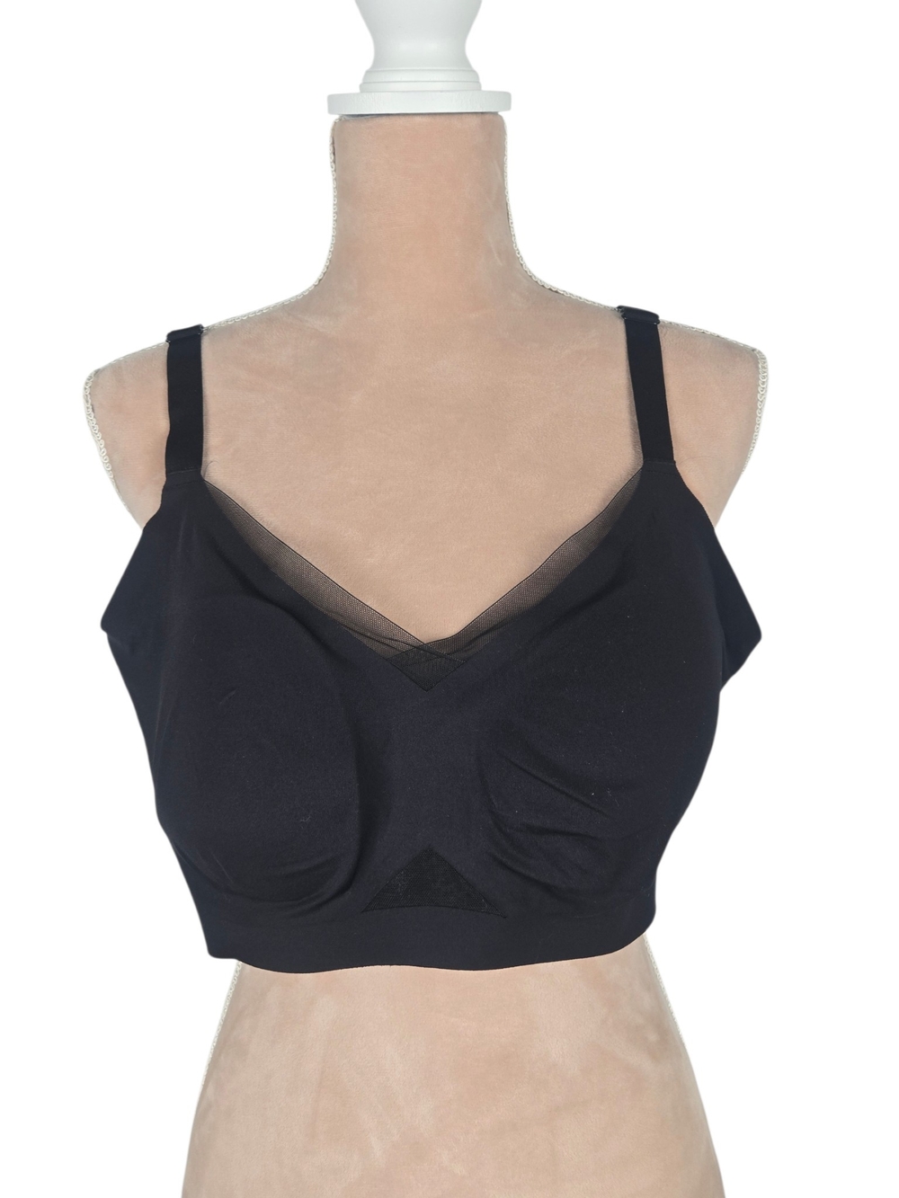 Honeylove CrossOver Wireless Bra Seamless V Neck Mesh Trim Plus Size Black 1X